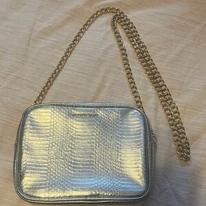 Victoria's Secret Silver Crossbody Bag with Gold Chain
